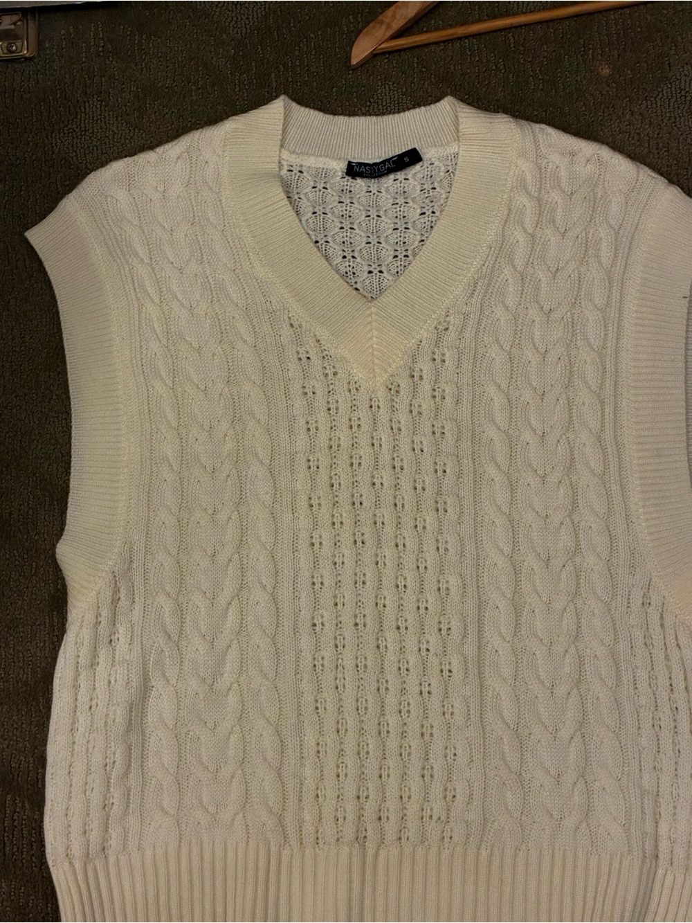 Nasty Gal Cream Cable Knit V-Neck Sweater Vest
